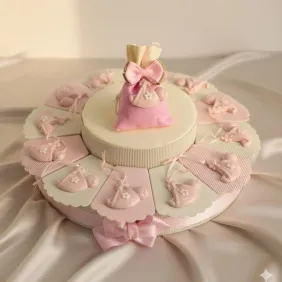 Bomboniera Nascita Bimba Appendino Bimba in fasce con fiore bianco