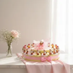 Bomboniere Online Torta Portaconfetti Rosa con Gnometto Nascita