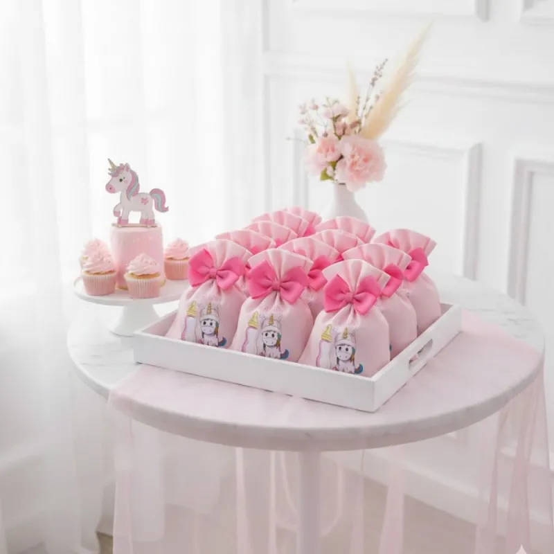 Sacchetti rosa con stampa unicorno bimba Bomboniere Nascita