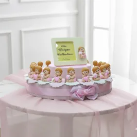 Bomboniera Nascita e Battesimo Torta Bimba con Leccalecca e con Cuore Rosa