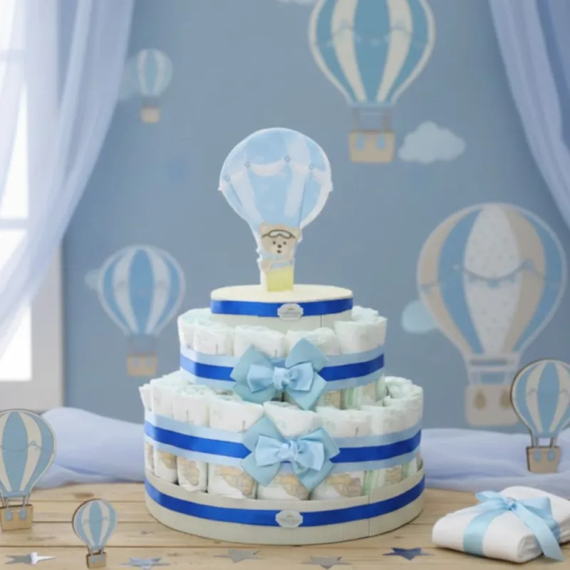 Torta Pannolini Neonato Orsetto in Mongolfiera Idea Regalo Nascita