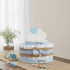 Torta Pannolini Neonato con Nuvola e Cuore Azzurro Idea Regalo Economica e Originale.