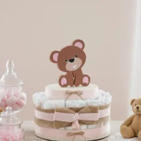Torta Pannolini Nascita Bimba con Orsetto Idea Regalo Economica