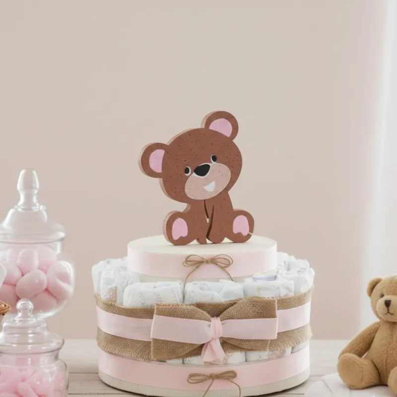 Torta Pannolini Nascita Bimba con Orsetto Idea Regalo Economica