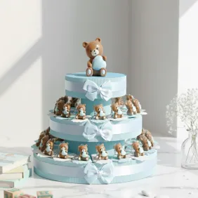 Bomboniera Battesimo e Nascita Orsetti Bimbo Portachiavi MilleCuori Su Torta