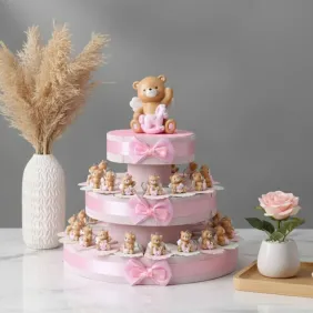 Bomboniere Battesimo Bimba Orsetti con Ali su Torte Portaconfetti