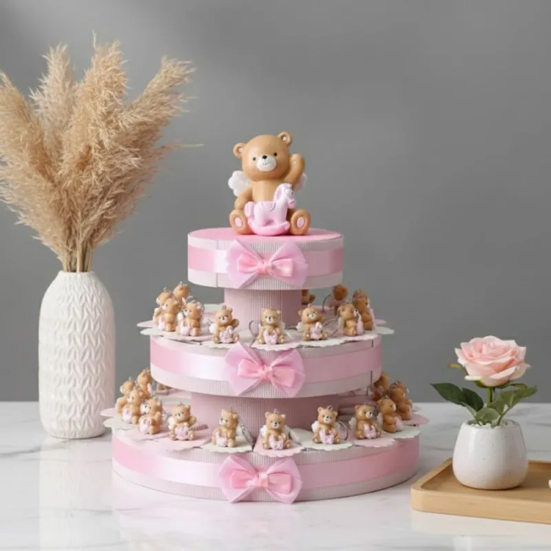 Bomboniere Battesimo Bimba Orsetti con Ali su Torte Portaconfetti