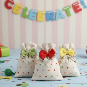 Sacchetti a Pois Colorati Fiocchi per Compleanno Torta Bomboniere