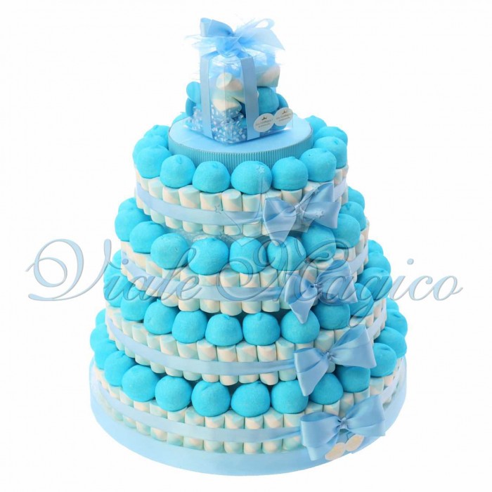 Torta Caramelle Primo Compleanno per Bimbo 4 piani Marshmallow Torta Caramelle Primo Compleanno per Bimbo 4 piani Marshmallow