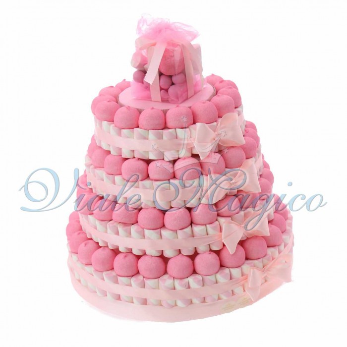 Vendita Torta Marshmallow Caramelle per Battesimo e Comunione Bimba 4 piani