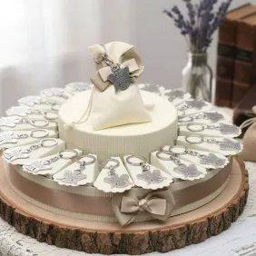 Bomboniera Prima Comunione Torta  Portachiavi Angelo Custode con Preghiera