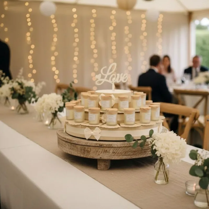 Torta Bomboniere Candele profumate Matrimonio e Prima Comunione con portaconfetti