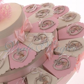 Bomboniere Economiche Battesimo Torte con Appendino Cuore Pois Santo Battesimo Bimba
