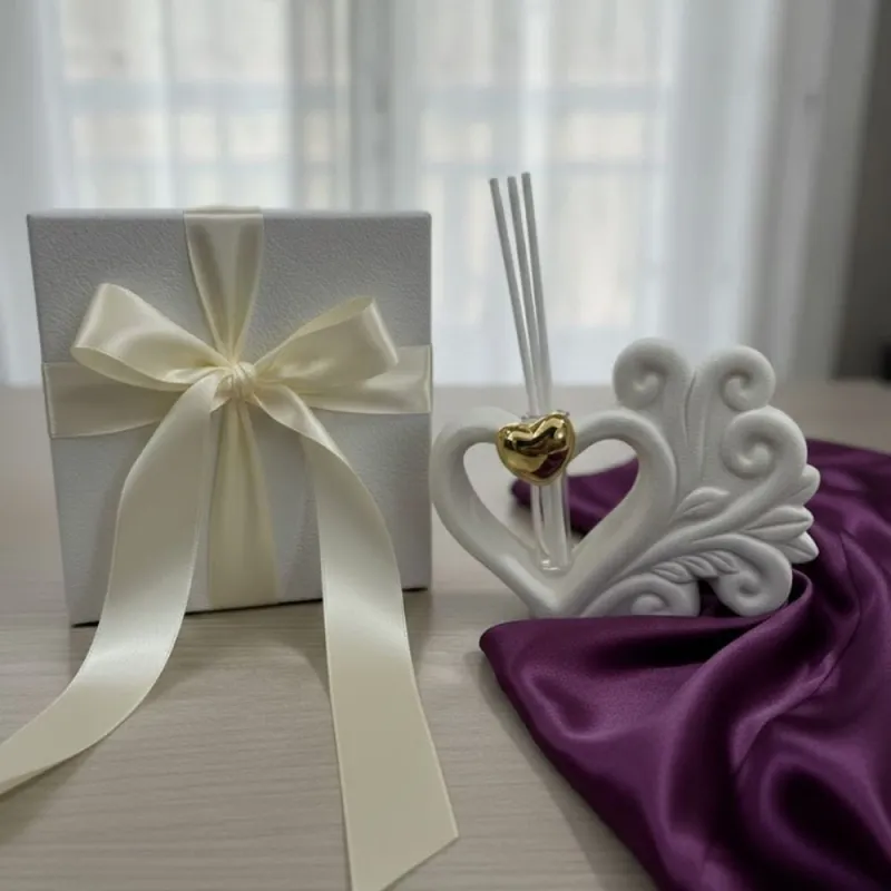 Profumatore Cuore Bianco e Oro | Regalo Madrina e Padrino