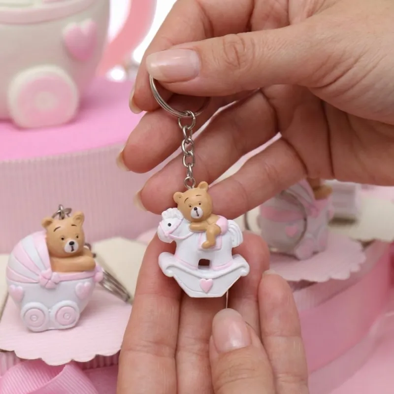 Bomboniere Battesimo Bimba Portachiavi Orsetti Passeggino e Pony