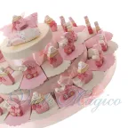 Torta Bomboniere Nascita Maxi con Statuine Carrozzina e Biberon Legno Bimba