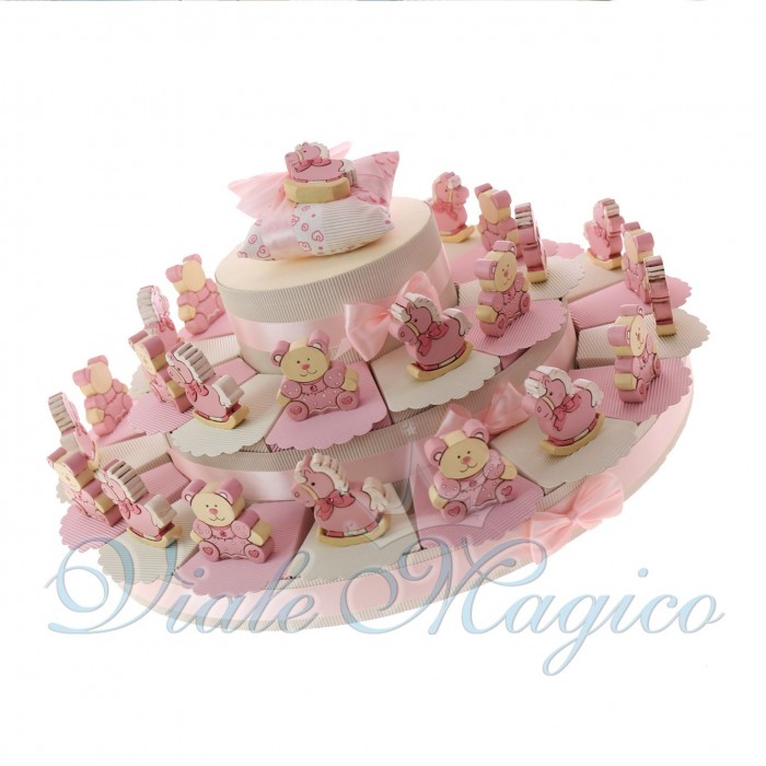Torte Bomboniere Online Maxi con Statuine Pony e Orsetto Legno Bimba