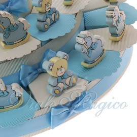 Bomboniere Online Nascita Alzatina Maxi con Statuine Pony e Orsetto Legno Bimbo