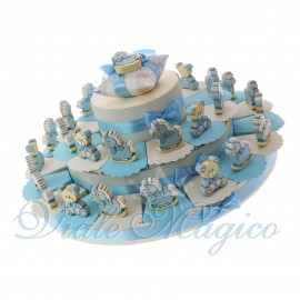Bomboniere Online Nascita Alzatina Maxi con Statuine Pony e Orsetto Legno Bimbo