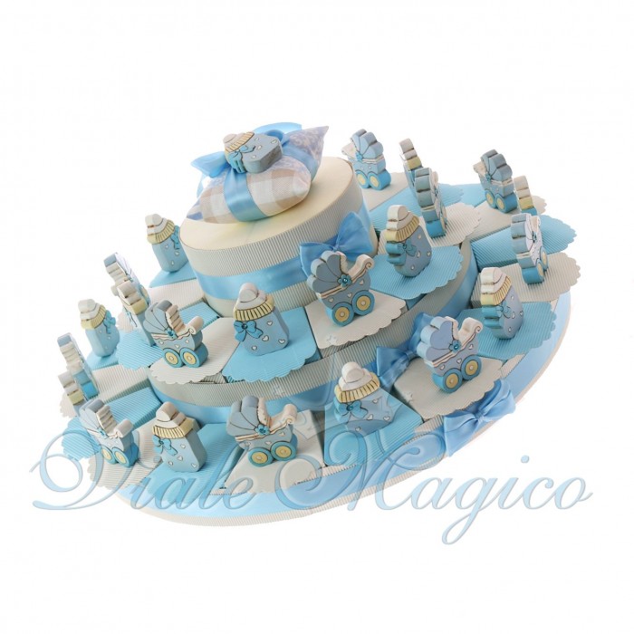 Torta BonBon Nascita Battesimo Maxi con Carrozzina e Biberon Legno Bimbo