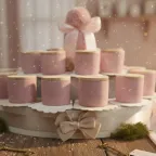 Candele profumate su Torta Bomboniere Comunione in porcellana rosa