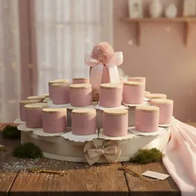 Torta Bomboniera Candela Rosa Charlotte | Legno e Rosa | Viale Magico
