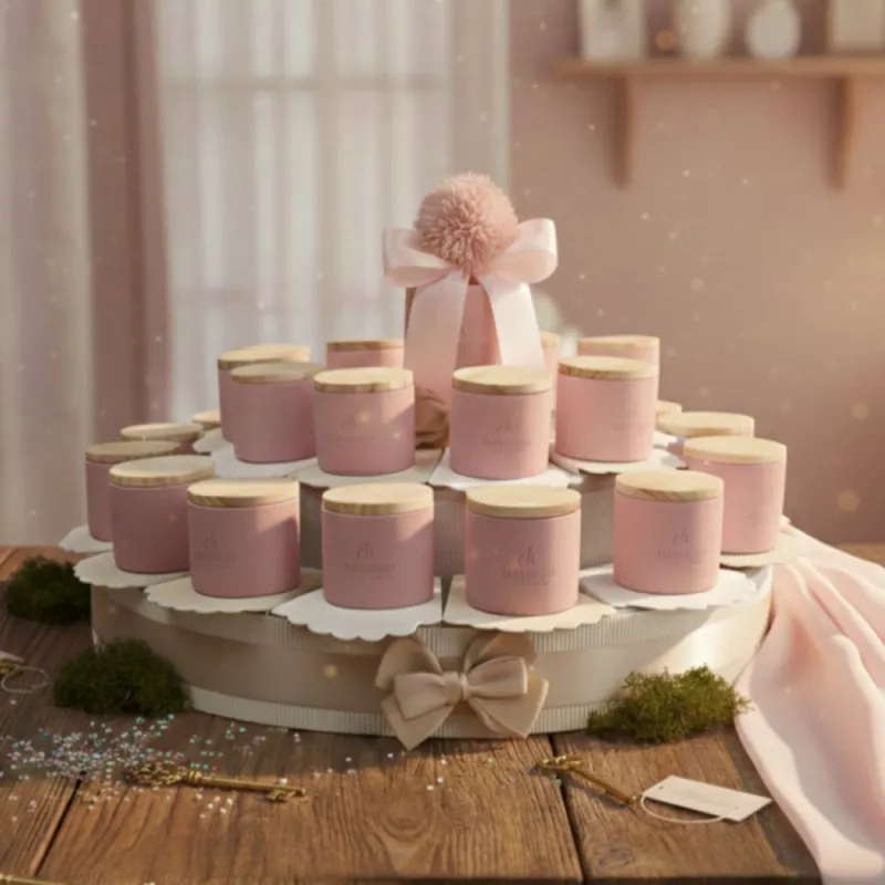 Torta Bomboniera Candela Rosa Charlotte | Legno e Rosa | Viale Magico
