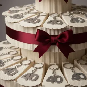 Torta Bomboniera Portachiave Silver con numero 40 per Compleanno