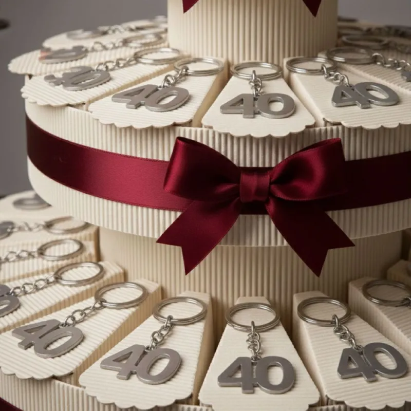 Torta Bomboniera Portachiave Silver con numero 40 per Compleanno