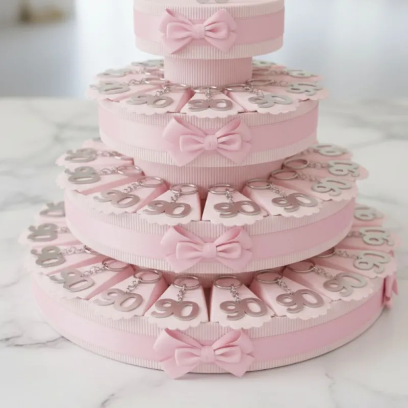 Torta Bomboniera Portachiave Silver con numero 90