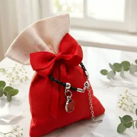 Mini Coccinella Fortunata a Pois Bracciale Compleanno con Sacchetto