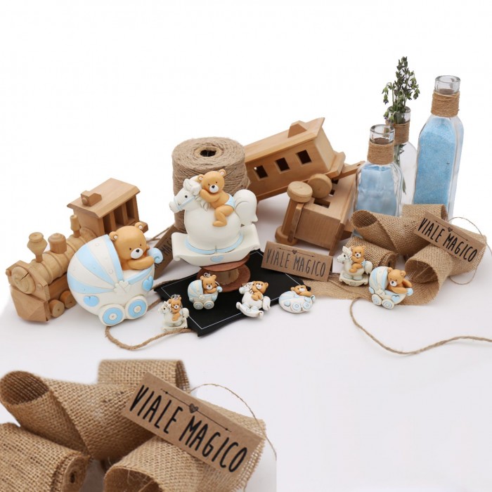 Bomboniere Faidate Nascita Bimbo Salvadanaio Orsetto Pimpante Carrozzina Pony 