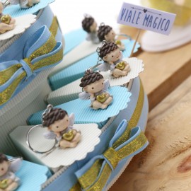 Torte Bomboniere Portachiave Angioletto Battesimo Bimbo "Cuore degli Angeli"