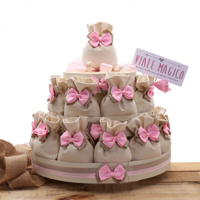 Bomboniere Nascita Torte con Sacchetti e Fiocco per Bimba Basic Bomboniere Nascita Torte con Sacchetti e Fiocco per Bimba Basic