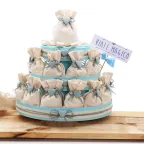 Torta Alzatina Sacchetti Avorio con Cuore Celeste per Bomboniera Bimbo Basic