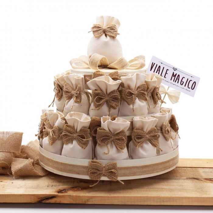 Torta Bomboniere Sacchetti Country con Fiocco in Juta Confettata
