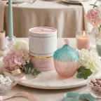 Bomboniera in vetro 13x8,5 cm rosa verde celeste con scatola, confetti e bigliettino personalizzato