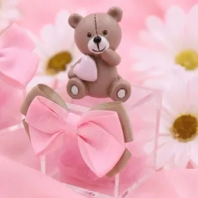Statuina Orsetto Millecuori Bimba su Plexiglass con Confetti