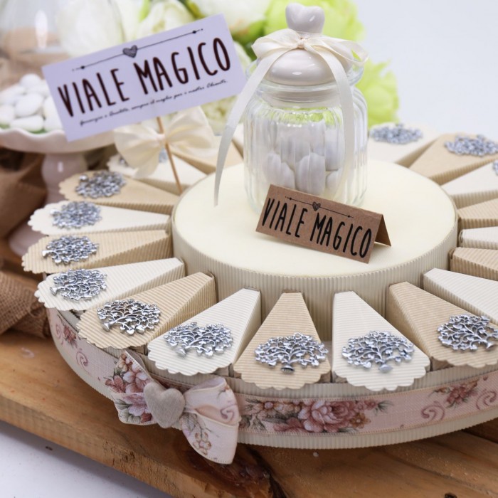 Albero della Vita con Cuori Matrimonio Ciondolo Silver su Torta Bomboniere Albero della Vita con Cuori Matrimonio Ciondolo Silver su Torta Bomboniere