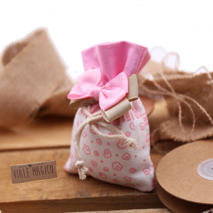 Bomboniere Nascita Sacchettini Bimba Collezione Nuvola con Confettate