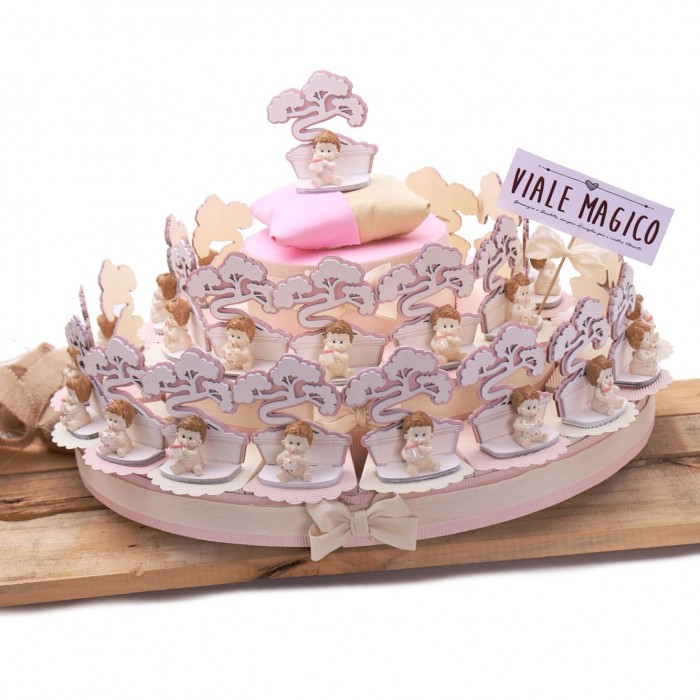 Bomboniere Battesimo Maxi Torta Bomboniere con Bonsai della Vita Bimba
