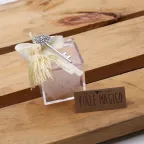 Bomboniera Matrimonio Chiave Albero della Vita Cuori con Nappina su Plexiglass Confettata