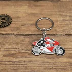 Motociclista Sportivo in Metallo Cromato e Smaltato - Ciondolo o Portachiavi GF