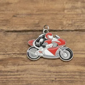 Motociclista Sportivo in Metallo Cromato e Smaltato - Ciondolo