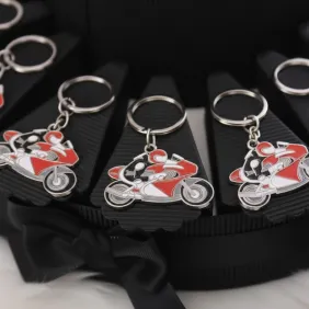 Torta Bomboniera Motociclista Racing - Struttura Nera e Portachiavi Moto Rosso