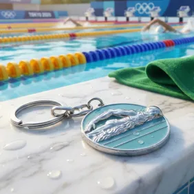 Nuotatore Olimpico – Portachiavi o Ciondolo Rilievo su Smalto Azzurro
