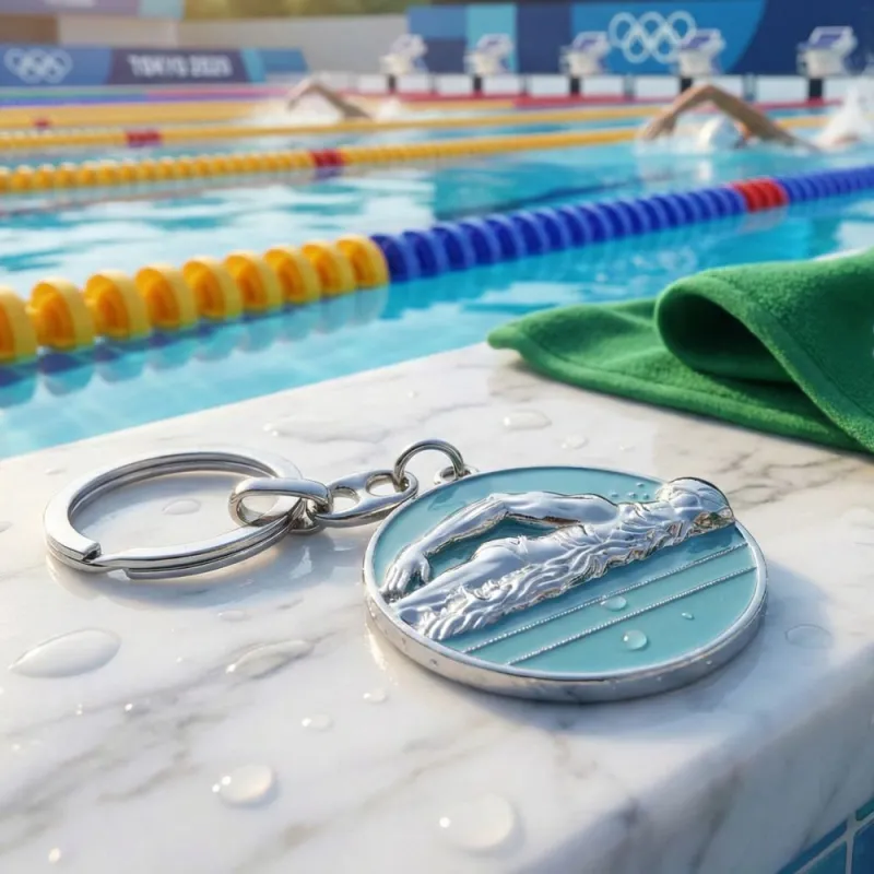 Nuotatore Olimpico – Portachiavi o Ciondolo Rilievo su Smalto Azzurro