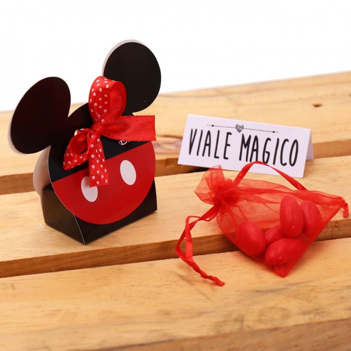 Bomboniere Compleanno Topolino Orecchie Astuccio Classic rosso e nero con Confetti