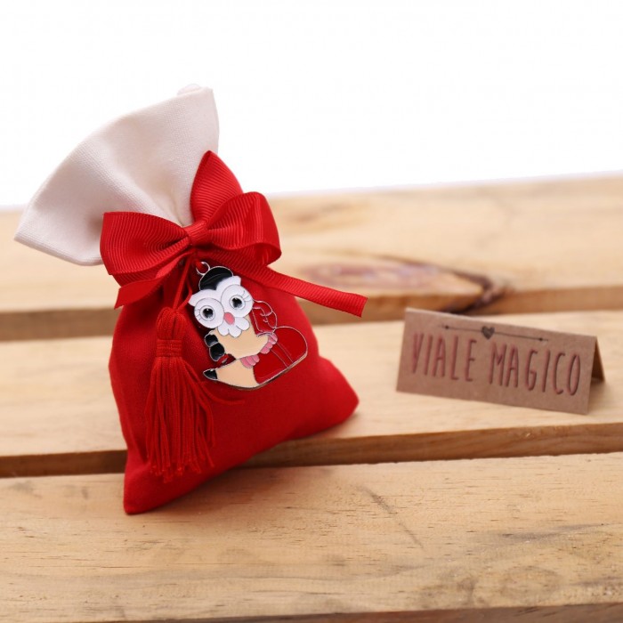 Bomboniera Ciondoli Laureando Gufo con Matita Nappina con Sacchetto