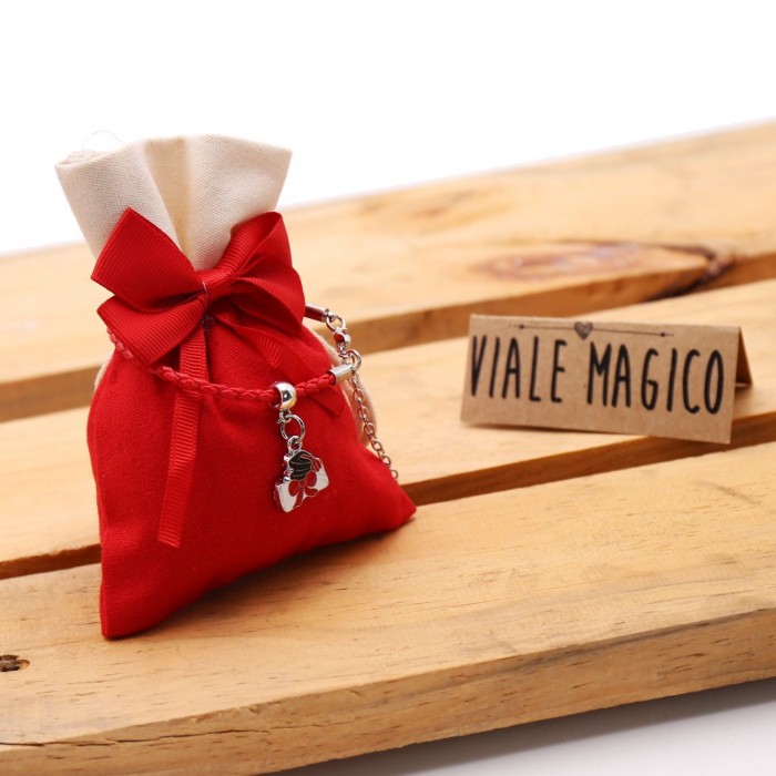 Bomboniera Mini Pergamena e Cappello Tocco Braccialetto Laurea con Sacchetto